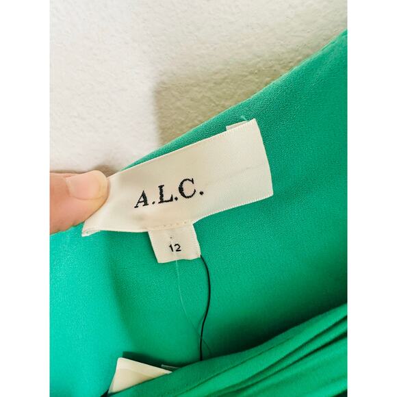 A.L.C. Green Mint Delfina One Shoulder Pleated Side Cutout Dress size 12 NWT - Picture 7 of 16